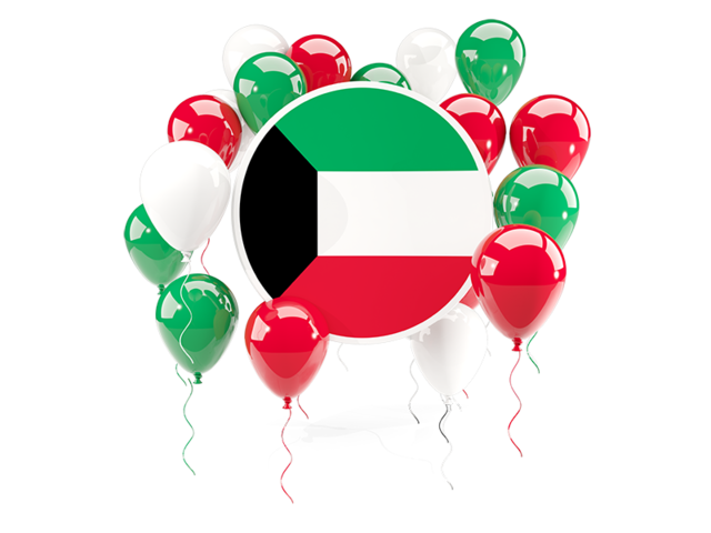 Round flag with balloons. Download flag icon of Kuwait at PNG format