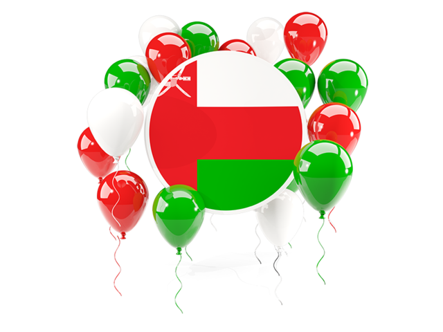 Round flag with balloons. Download flag icon of Oman at PNG format
