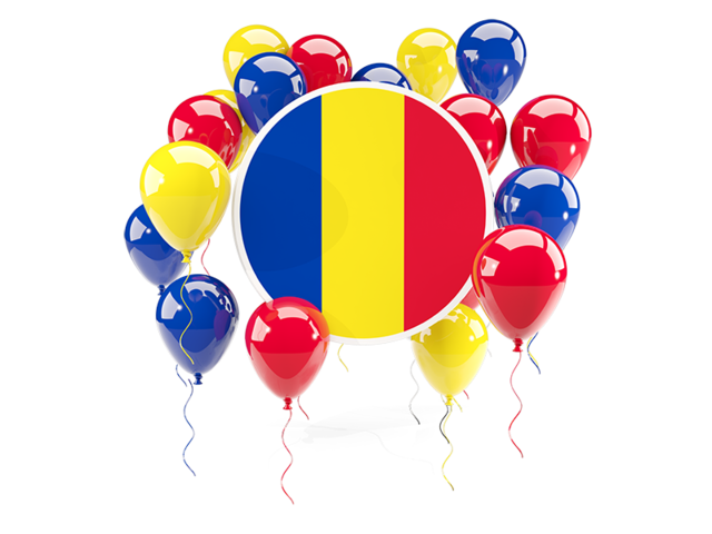 Round flag with balloons. Download flag icon of Romania at PNG format