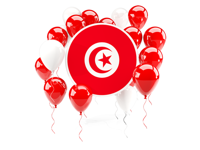 Round flag with balloons. Download flag icon of Tunisia at PNG format
