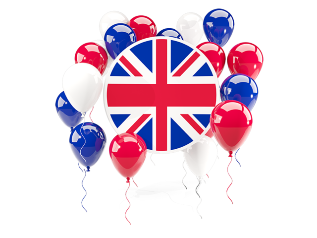 Round flag with balloons. Download flag icon of United Kingdom at PNG format