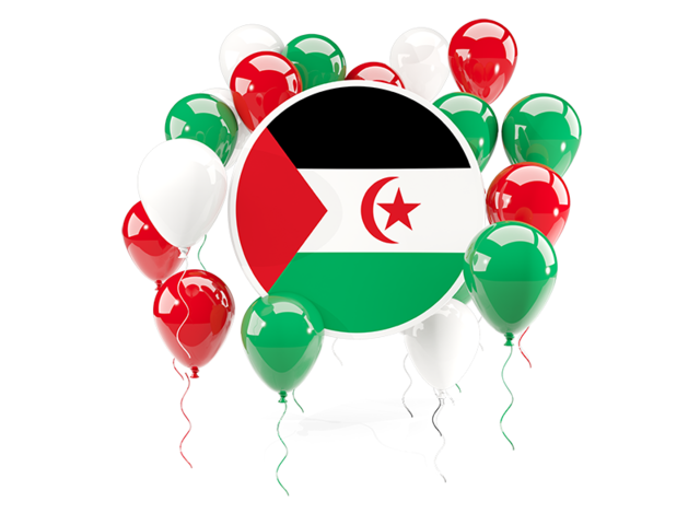 Round flag with balloons. Download flag icon of Western Sahara at PNG format