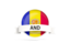 Andorra. Round flag with banner. Download icon.