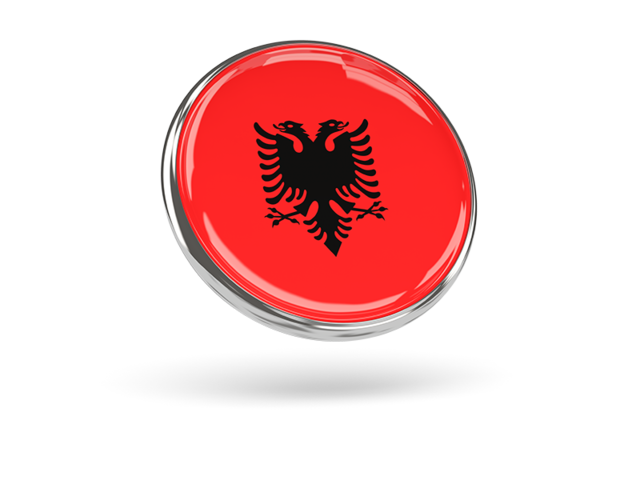 Round icon with metal frame. Download flag icon of Albania at PNG format