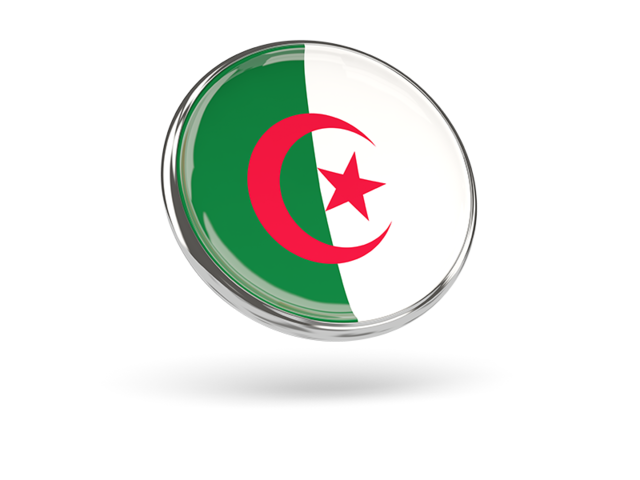 Round icon with metal frame. Download flag icon of Algeria at PNG format