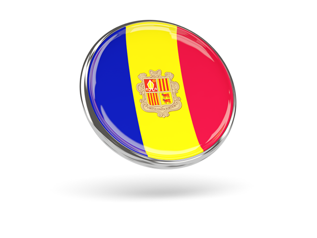 Round icon with metal frame. Download flag icon of Andorra at PNG format
