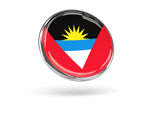 Round icon with metal frame. Download flag icon of Antigua and Barbuda at PNG format