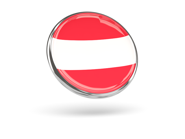 Round icon with metal frame. Download flag icon of Austria at PNG format