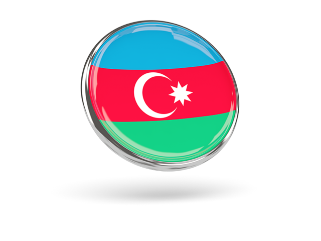 Round icon with metal frame. Download flag icon of Azerbaijan at PNG format