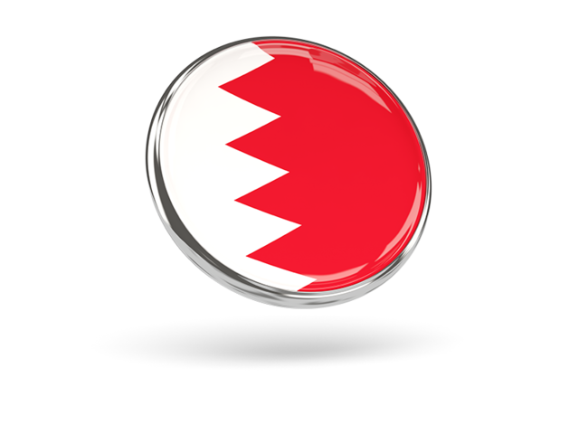 Round icon with metal frame. Download flag icon of Bahrain at PNG format