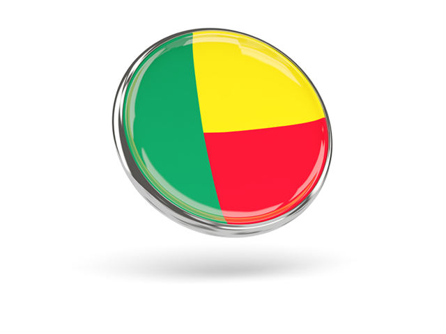Round icon with metal frame. Download flag icon of Benin at PNG format