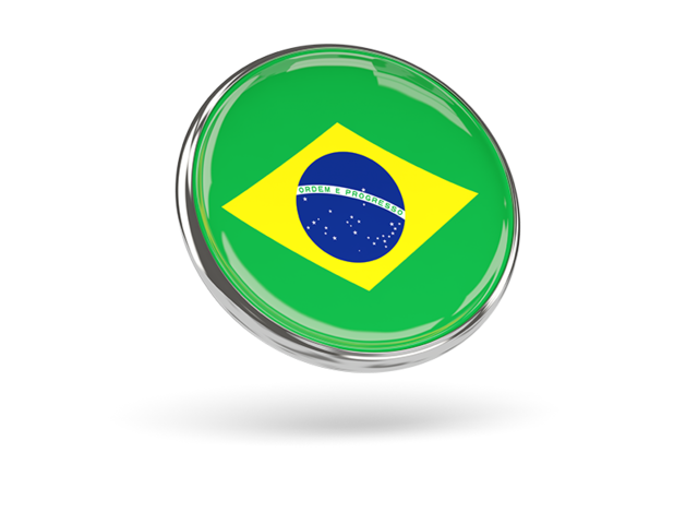 Round icon with metal frame. Download flag icon of Brazil at PNG format