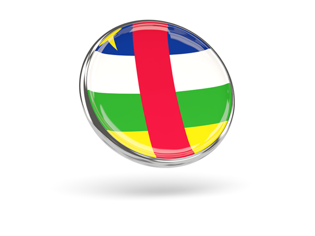 Круглая иконка с металлической рамкой. Скачать флаг. Центральноафриканская Республика