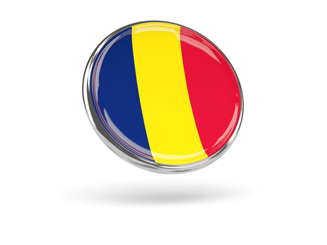 Round icon with metal frame. Download flag icon of Chad at PNG format