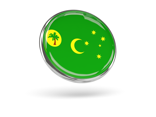 Round icon with metal frame. Download flag icon of Cocos Islands at PNG format