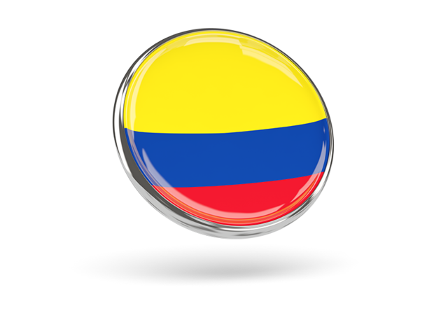 Round icon with metal frame. Download flag icon of Colombia at PNG format