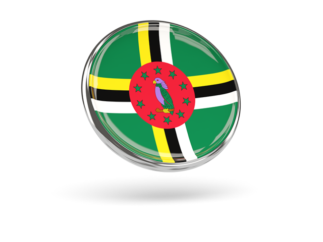 Round icon with metal frame. Download flag icon of Dominica at PNG format