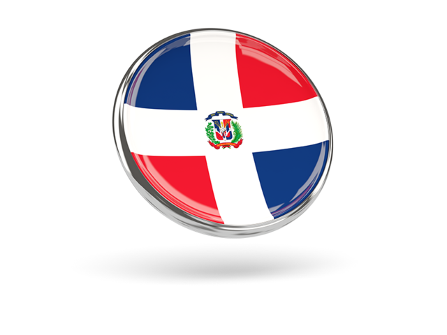 Круглая иконка с металлической рамкой. Скачать флаг. Доминиканская Республика