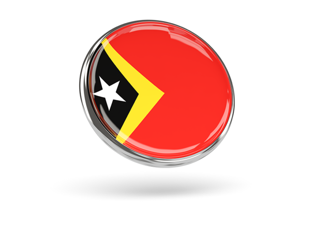 Круглая иконка с металлической рамкой. Скачать флаг. Восточный Тимор