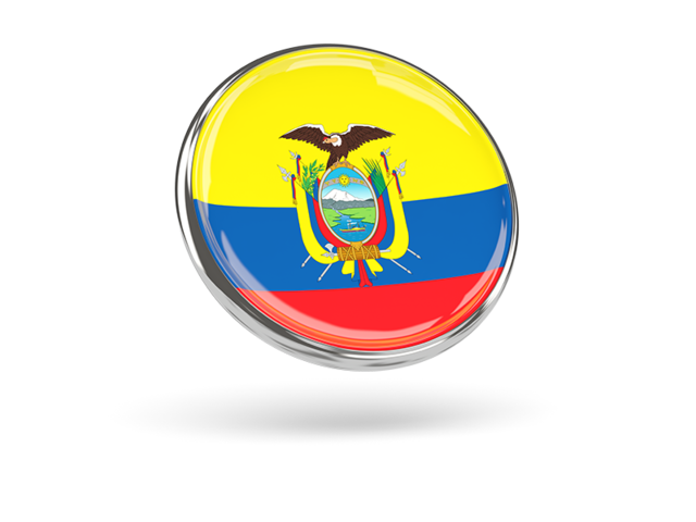 Round icon with metal frame. Download flag icon of Ecuador at PNG format