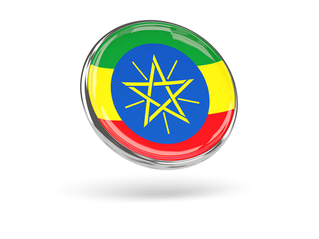 Round icon with metal frame. Download flag icon of Ethiopia at PNG format