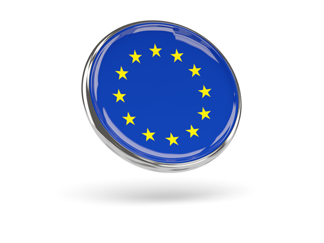 Круглая иконка с металлической рамкой. Скачать флаг. Европейский союз