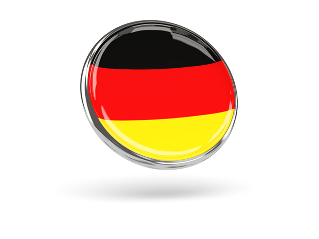 Round icon with metal frame. Illustration of flag of Germany