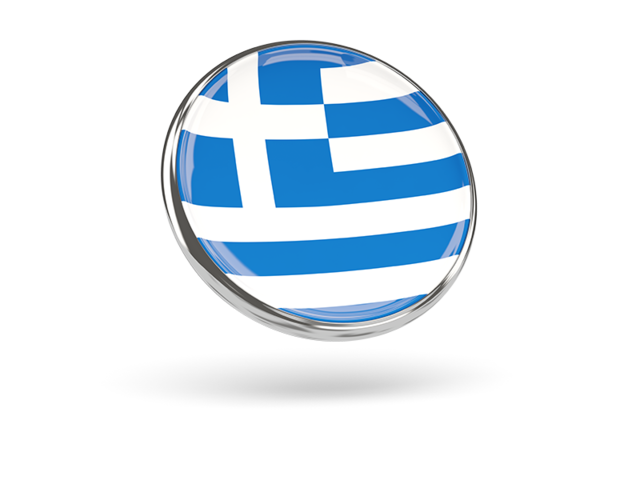 Круглая иконка с металлической рамкой. Скачать флаг. Греция