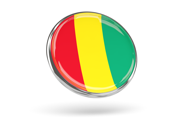 Round icon with metal frame. Download flag icon of Guinea at PNG format