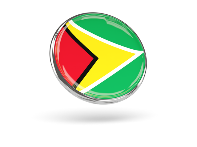 Круглая иконка с металлической рамкой. Скачать флаг. Гайана