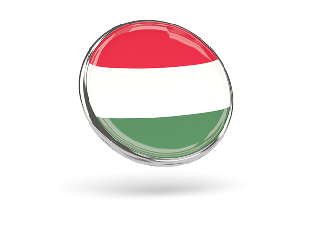 Round icon with metal frame. Download flag icon of Hungary at PNG format