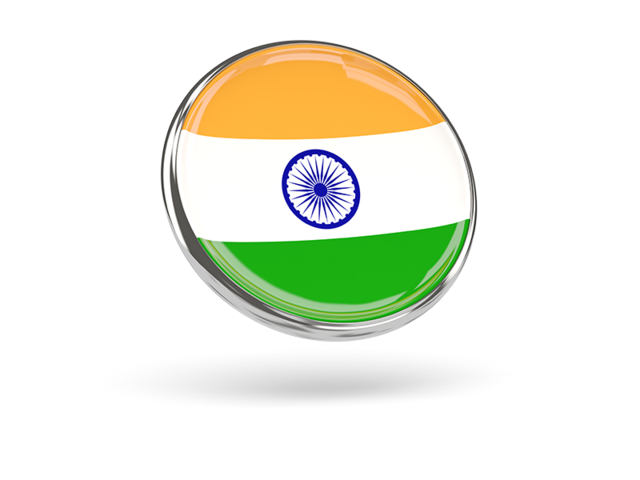 Round icon with metal frame. Download flag icon of India at PNG format