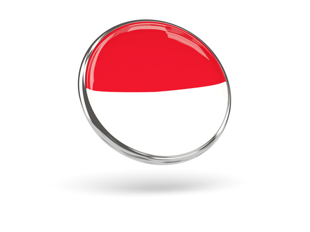Round icon with metal frame. Illustration of flag of Indonesia