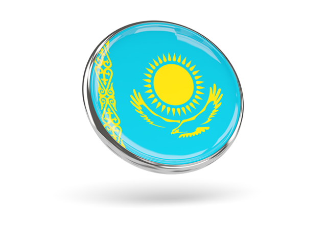 Round icon with metal frame. Download flag icon of Kazakhstan at PNG format