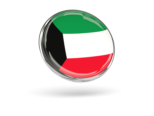 Round icon with metal frame. Download flag icon of Kuwait at PNG format