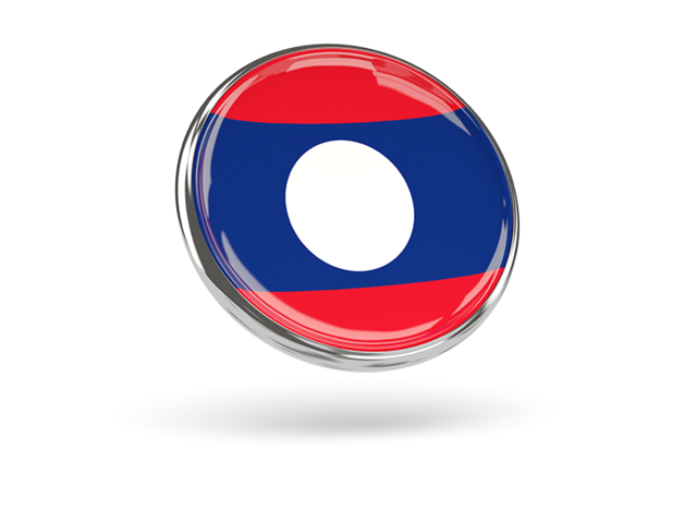 Круглая иконка с металлической рамкой. Скачать флаг. Лаос