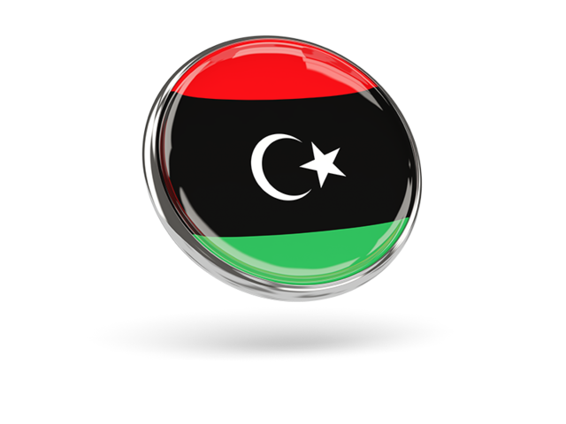 Round icon with metal frame. Download flag icon of Libya at PNG format