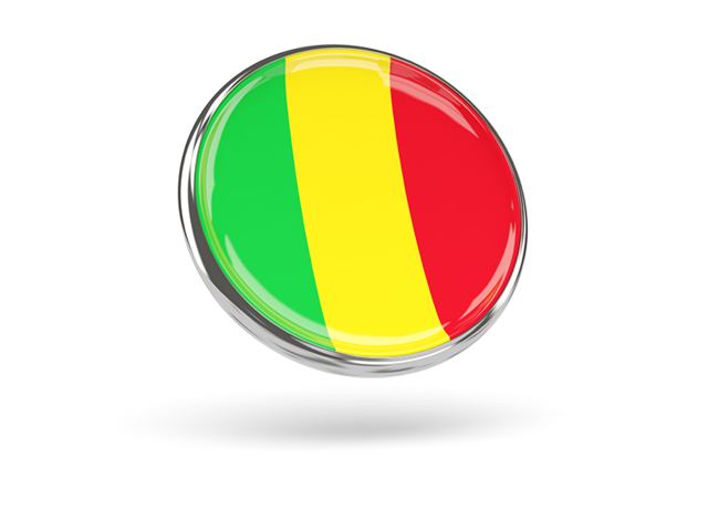 Round icon with metal frame. Download flag icon of Mali at PNG format