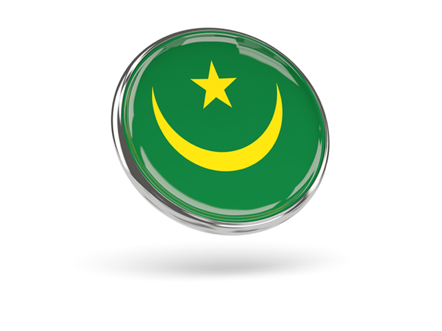 Круглая иконка с металлической рамкой. Скачать флаг. Мавритания