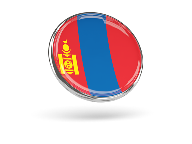 Круглая иконка с металлической рамкой. Скачать флаг. Монголия