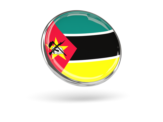 Круглая иконка с металлической рамкой. Скачать флаг. Мозамбик