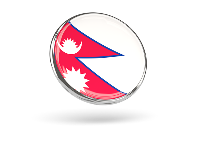 Круглая иконка с металлической рамкой. Скачать флаг. Непал