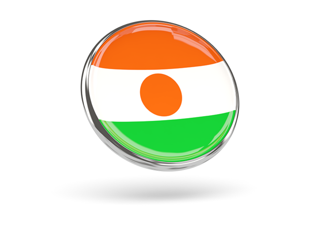 Round icon with metal frame. Download flag icon of Niger at PNG format