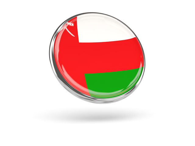 Round icon with metal frame. Download flag icon of Oman at PNG format