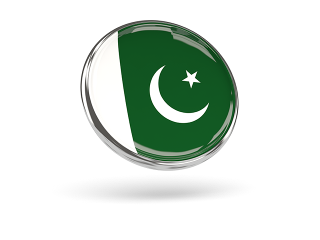 Round icon with metal frame. Download flag icon of Pakistan at PNG format