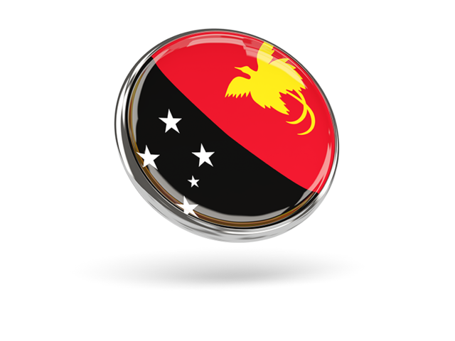 Круглая иконка с металлической рамкой. Скачать флаг. Папуа — Новая Гвинея