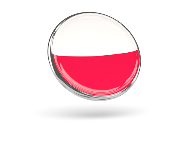Round icon with metal frame. Download flag icon of Poland at PNG format