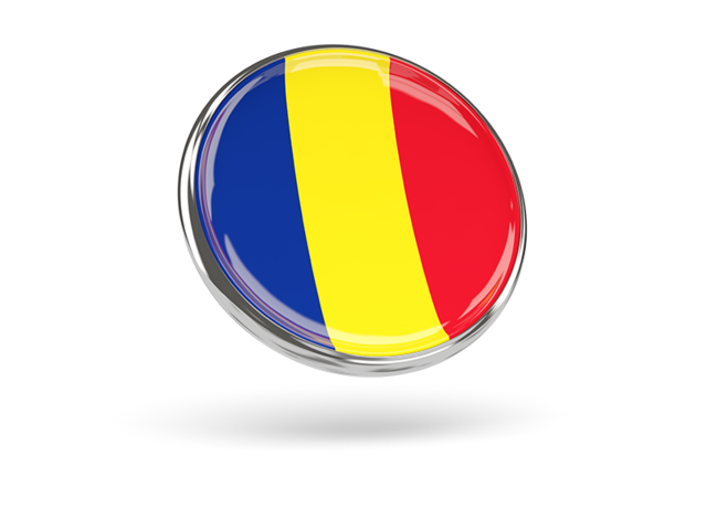Round icon with metal frame. Download flag icon of Romania at PNG format