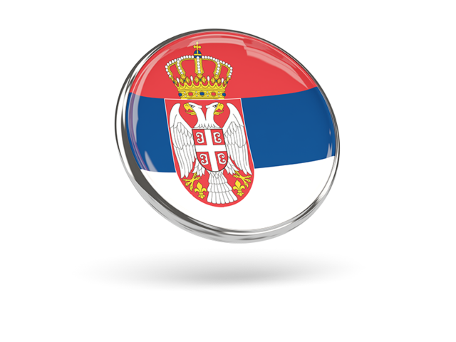 Round icon with metal frame. Download flag icon of Serbia at PNG format