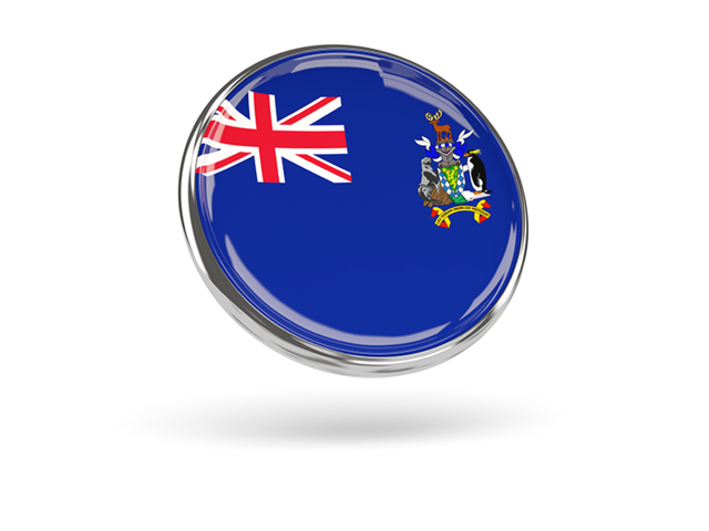 Круглая иконка с металлической рамкой. Скачать флаг. Южная Георгия и Южные Сандвичевы острова